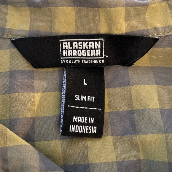 Duluth Alaskan Hardgear Button Shirt Mens Slim Fit Size Large Blue Green Checks - Picture 3 of 7